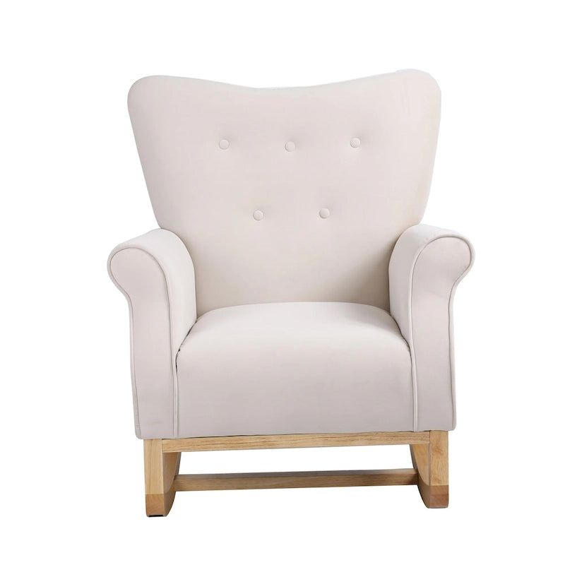 Velvet Tufted High Back Rocking Chair - Single Seat with Wood Legs