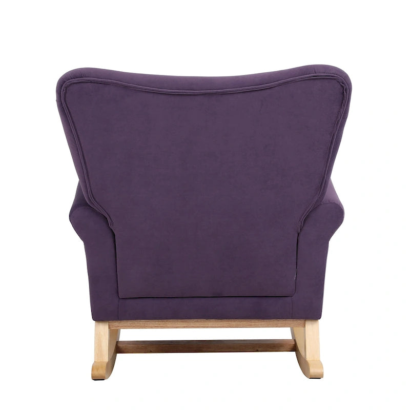 Velvet Tufted High Back Rocking Chair - Single Seat with Wood Legs