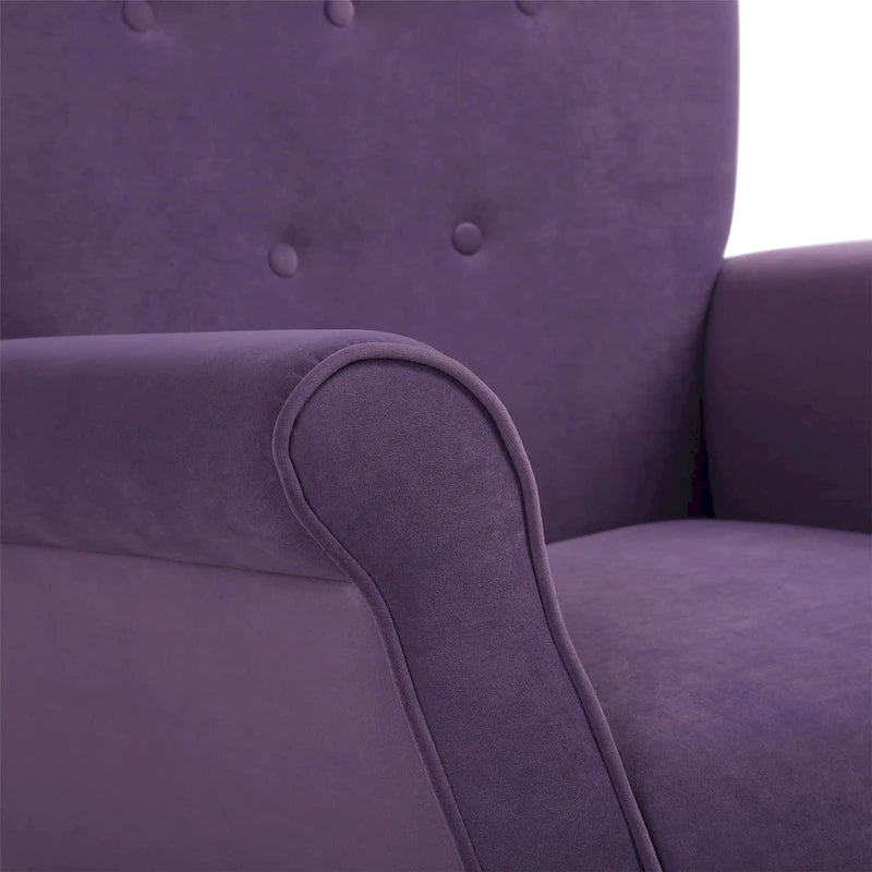 Velvet Tufted High Back Rocking Chair - Single Seat with Wood Legs