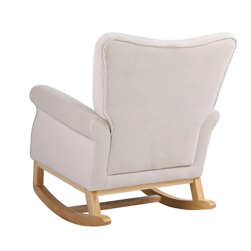 Velvet Tufted High Back Rocking Chair - Single Seat with Wood Legs
