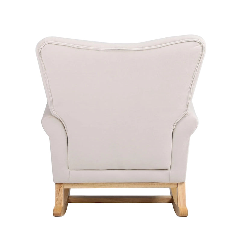 Velvet Tufted High Back Rocking Chair - Single Seat with Wood Legs