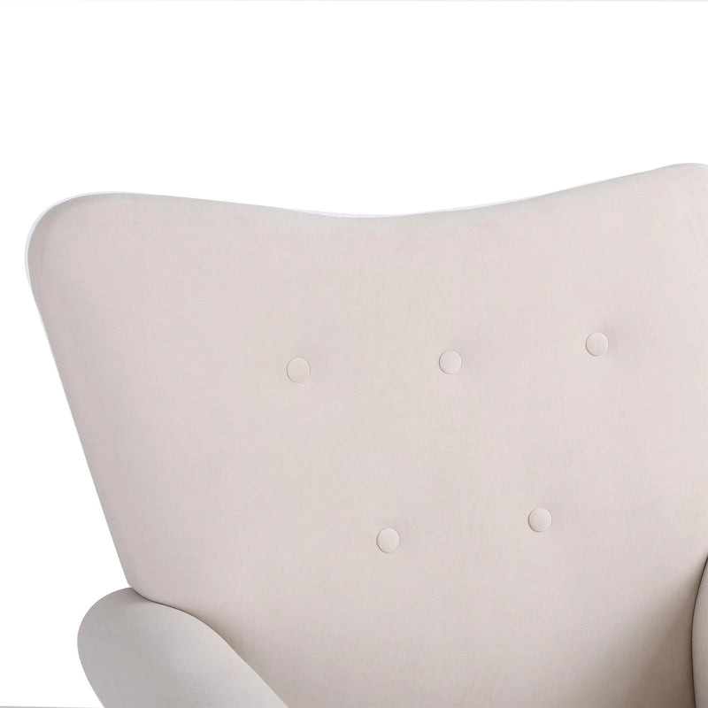 Velvet Tufted High Back Rocking Chair - Single Seat with Wood Legs