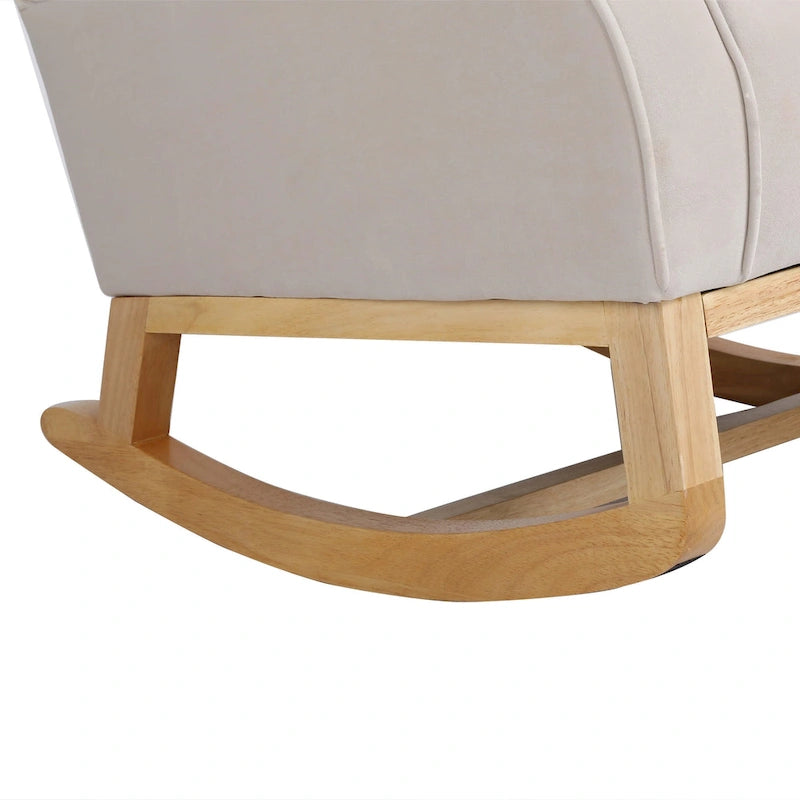 Velvet Tufted High Back Rocking Chair - Single Seat with Wood Legs