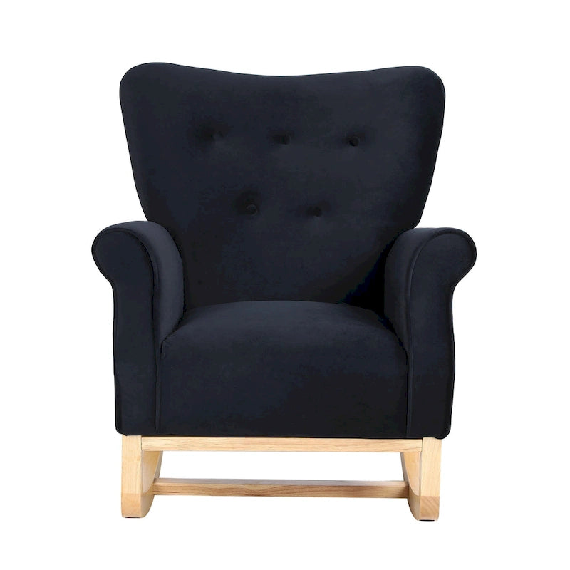 Velvet Tufted High Back Rocking Chair - Single Seat with Wood Legs