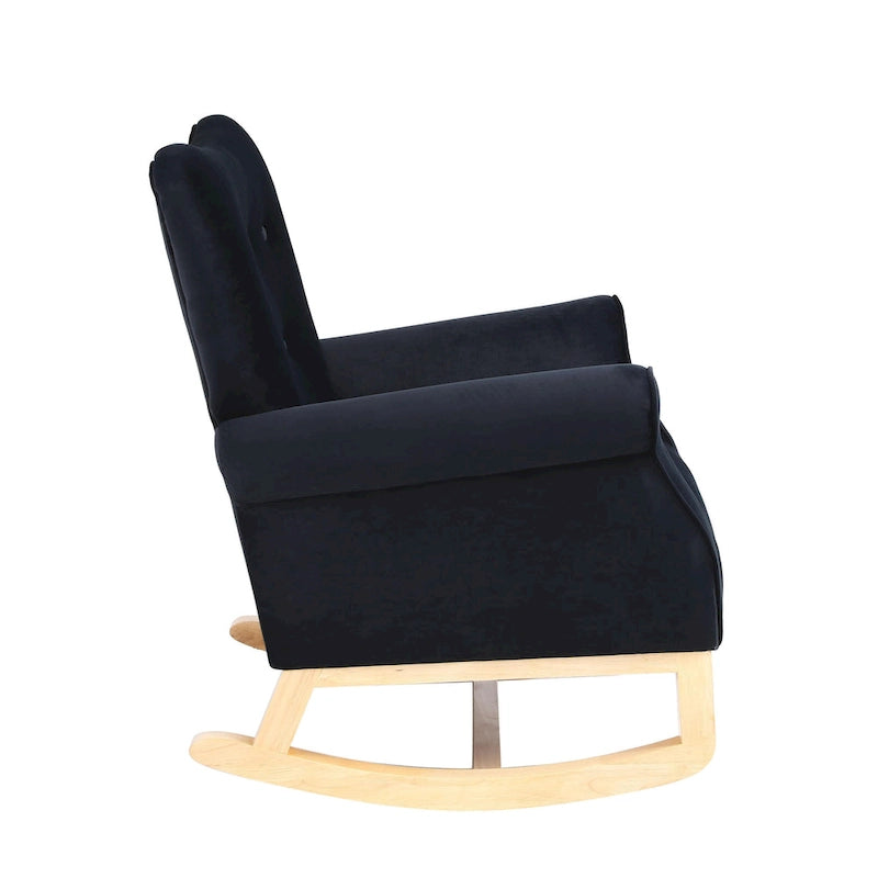 Velvet Tufted High Back Rocking Chair - Single Seat with Wood Legs