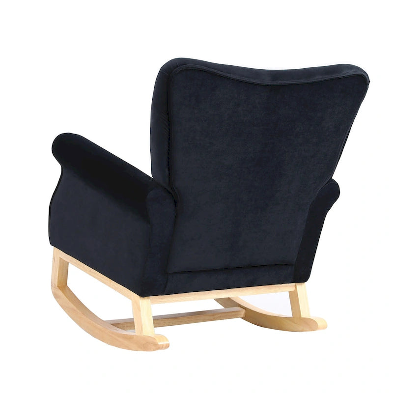 Velvet Tufted High Back Rocking Chair - Single Seat with Wood Legs