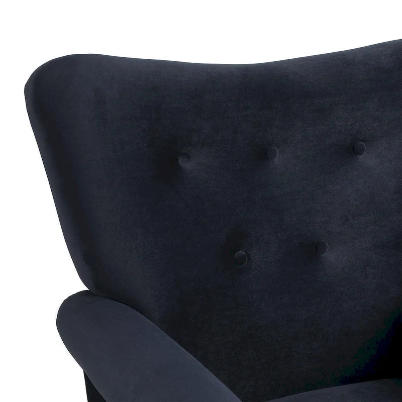 Velvet Tufted High Back Rocking Chair - Single Seat with Wood Legs