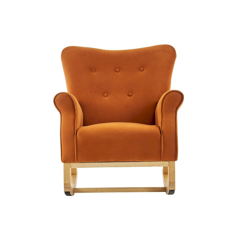 Velvet Tufted High Back Rocking Chair - Single Seat with Wood Legs