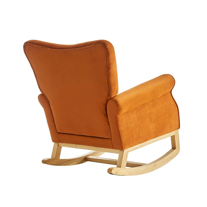 Velvet Tufted High Back Rocking Chair - Single Seat with Wood Legs