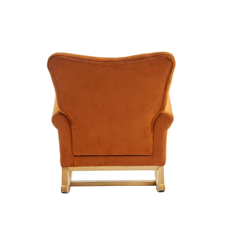 Velvet Tufted High Back Rocking Chair - Single Seat with Wood Legs
