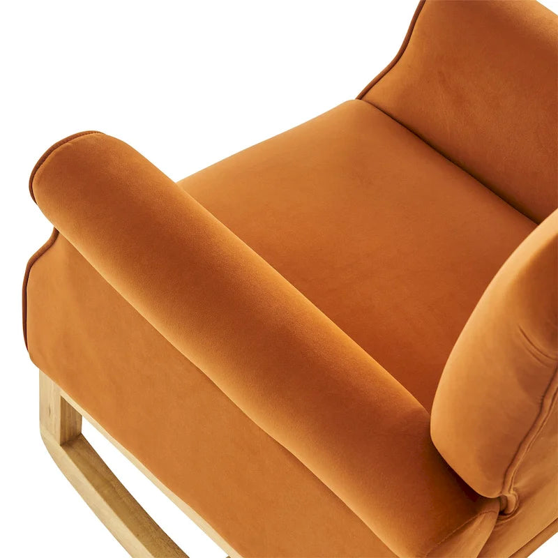 Velvet Tufted High Back Rocking Chair - Single Seat with Wood Legs