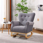 Velvet Tufted High Back Rocking Chair - Single Seat with Wood Legs