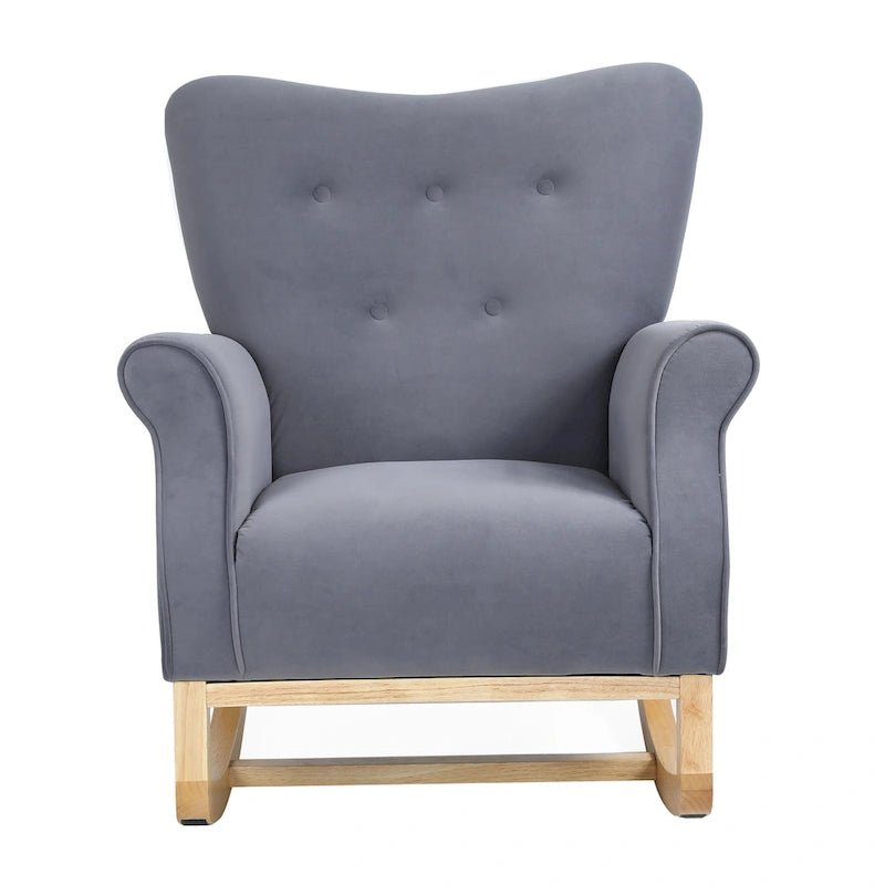Velvet Tufted High Back Rocking Chair - Single Seat with Wood Legs