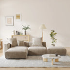 L-shaped Modular Sectional Sofa Corduroy Upholstered Couch with Chaise Ottoman and 3 pillows