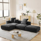 L-shaped Modular Sectional Sofa Corduroy Upholstered Couch with Chaise Ottoman and 3 pillows