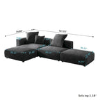 L-shaped Modular Sectional Sofa Corduroy Upholstered Couch with Chaise Ottoman and 3 pillows