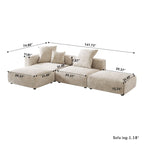 L-shaped Modular Sectional Sofa Corduroy Upholstered Couch with Chaise Ottoman and 3 pillows