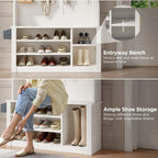 39.37 W Hall Tree, 3 in 1 Entryway Bench with Coat Rack and Shoe Storage