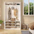 39.37 W Hall Tree, 3 in 1 Entryway Bench with Coat Rack and Shoe Storage