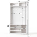 39.37 W Hall Tree, 3 in 1 Entryway Bench with Coat Rack and Shoe Storage