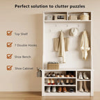 39.37 W Hall Tree, 3 in 1 Entryway Bench with Coat Rack and Shoe Storage