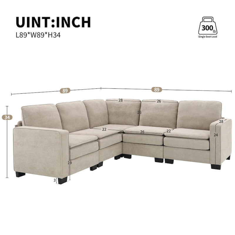 89*89 Oversized Velvet Modern Sectional Sofa,Large L Shaped Upholstered Indoor Furniture with Double Cushions