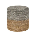 Adeco Round Ottoman Natural Cattail Hand Weave Foot Stool