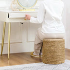 Adeco Round Ottoman Natural Cattail Hand Weave Foot Stool