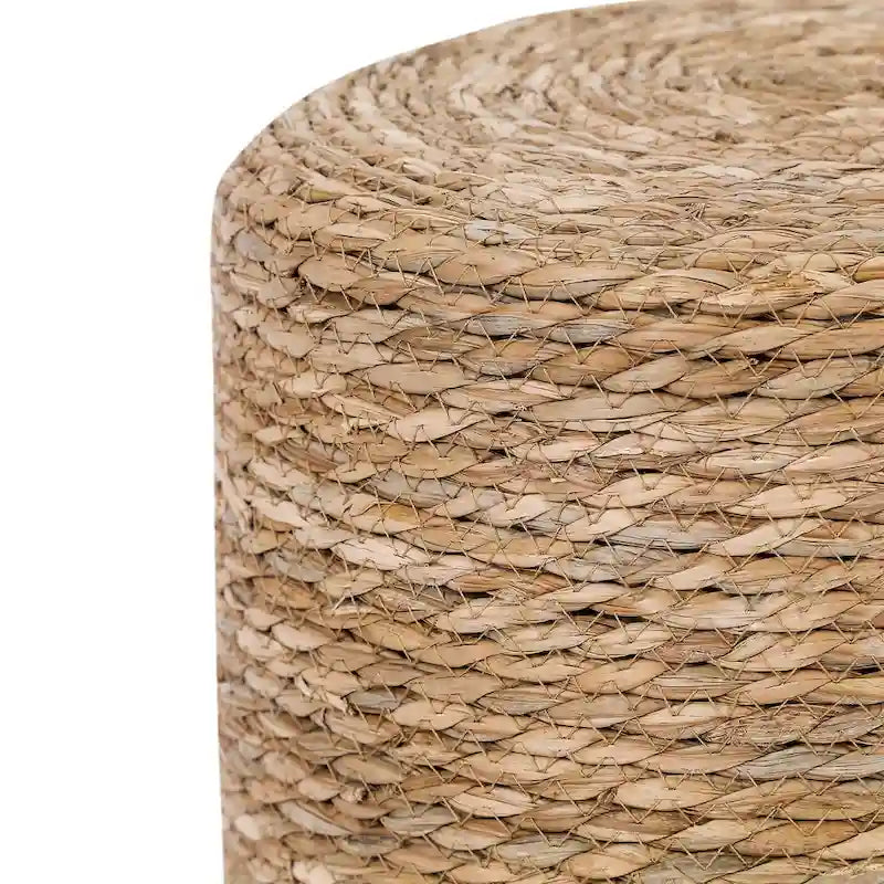 Adeco Round Ottoman Natural Cattail Hand Weave Foot Stool