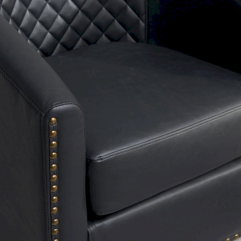 KINWELL 29 Wide Tufted PU Leather Swivel Barrel Chair