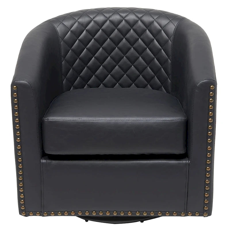 KINWELL 29 Wide Tufted PU Leather Swivel Barrel Chair