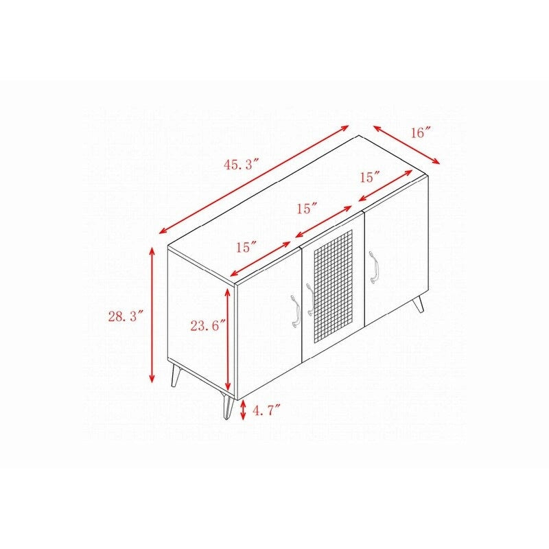 45.3W Three-Door Cabinet with Natural Rattan - N/A