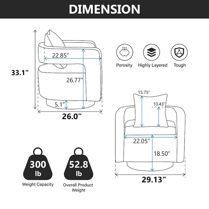 29.1W Swivel Accent Open Back Chair With Weathered Base
