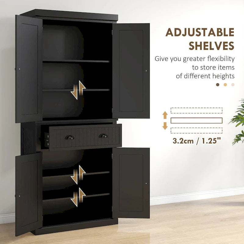 72 Kitchen Pantry, Tall Storage Cabinet, Freestanding Cupboard with Drawer, Doors and Adjustable Shelves
