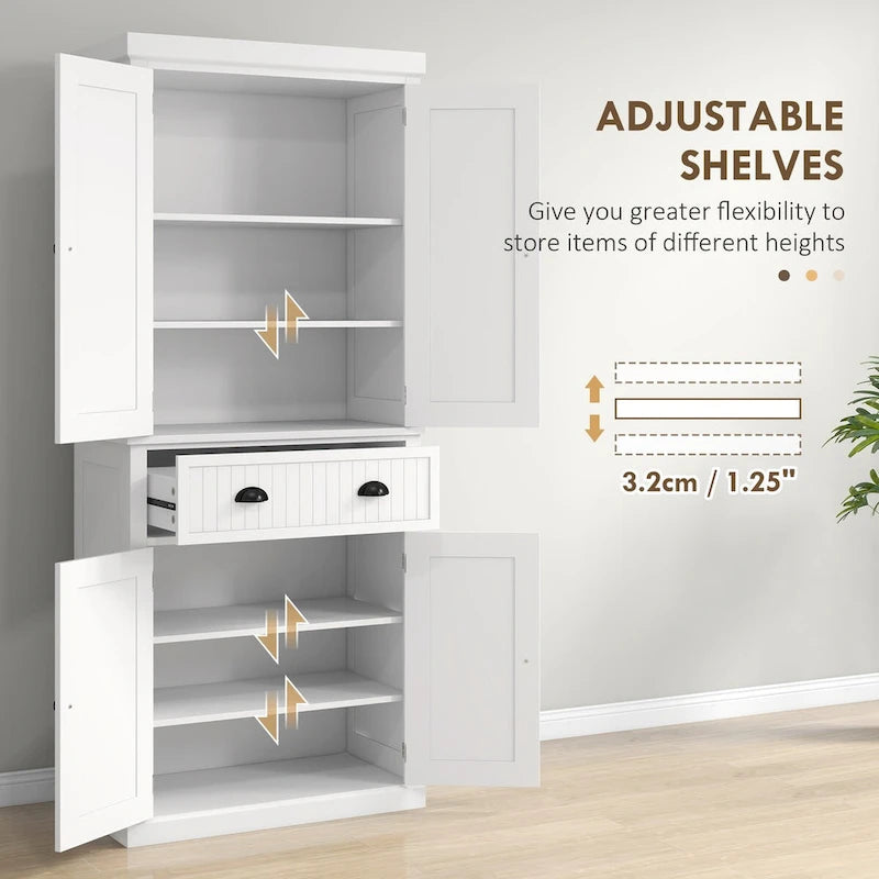 72 Kitchen Pantry, Tall Storage Cabinet, Freestanding Cupboard with Drawer, Doors and Adjustable Shelves