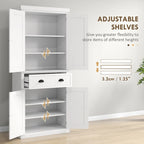 72 Kitchen Pantry, Tall Storage Cabinet, Freestanding Cupboard with Drawer, Doors and Adjustable Shelves