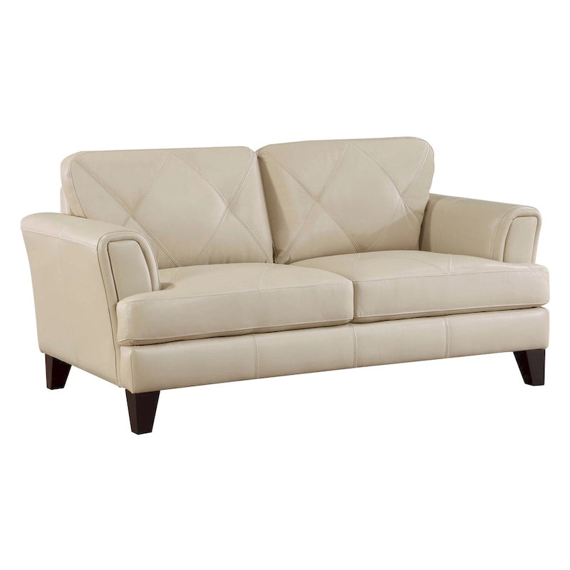 Cream Leather Loveseat with Espresso Wood Legs - 2 Seater (71")