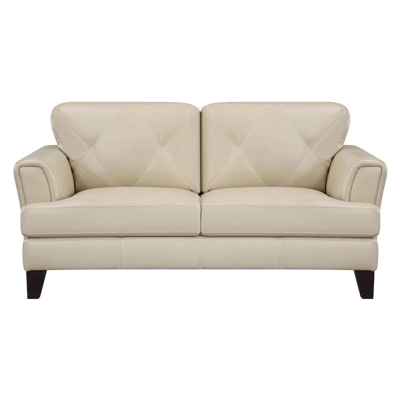 Cream Leather Loveseat with Espresso Wood Legs - 2 Seater (71")