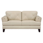 Cream Leather Loveseat with Espresso Wood Legs - 2 Seater (71")