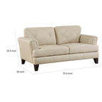Cream Leather Loveseat with Espresso Wood Legs - 2 Seater (71")