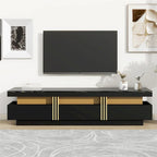 White Marble TV Stand with Gold Trim - 3 Drawer Media Console (68.8")
