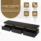 White Marble TV Stand with Gold Trim - 3 Drawer Media Console (68.8")