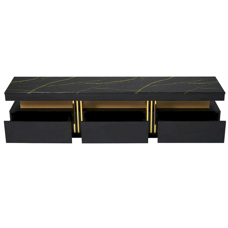 White Marble TV Stand with Gold Trim - 3 Drawer Media Console (68.8")