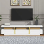 White Marble TV Stand with Gold Trim - 3 Drawer Media Console (68.8")