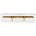 White Marble TV Stand with Gold Trim - 3 Drawer Media Console (68.8")