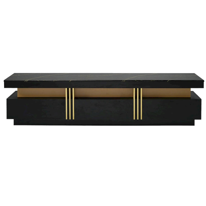 White Marble TV Stand with Gold Trim - 3 Drawer Media Console (68.8")