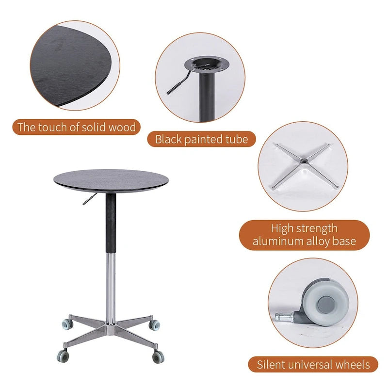 Adjustable Height Bar Table with 360° Swivel - Aluminum Base (24")