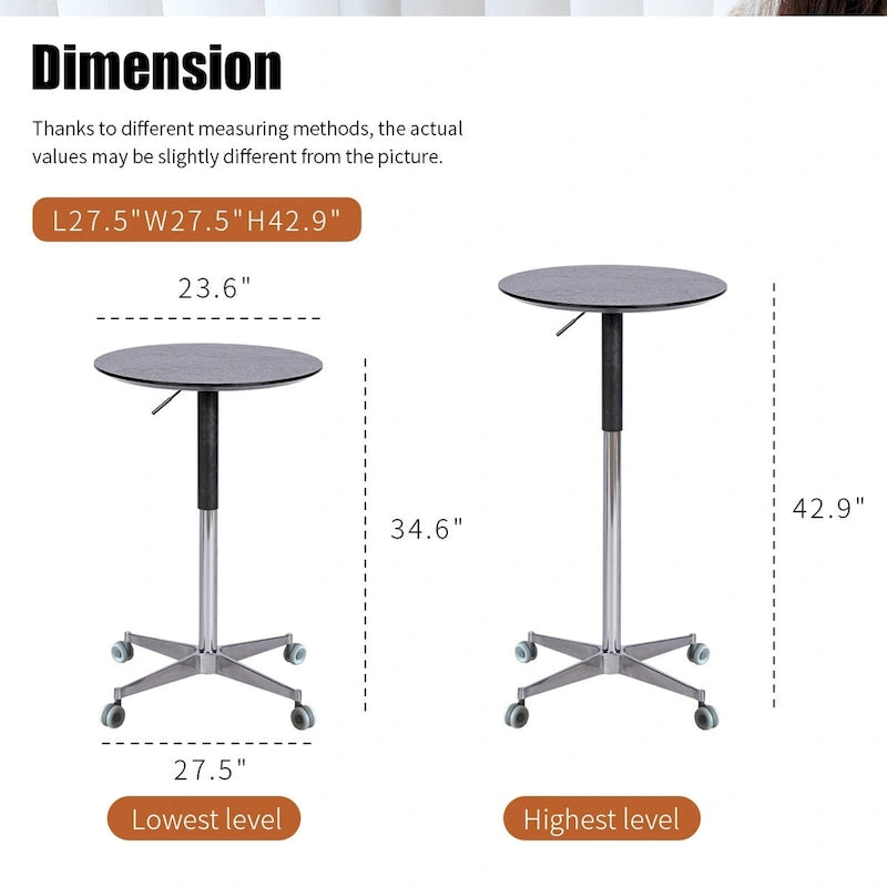 Adjustable Height Bar Table with 360° Swivel - Aluminum Base (24")