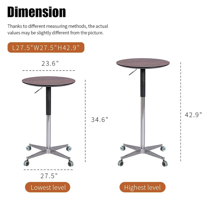 Adjustable Height Bar Table with 360° Swivel - Aluminum Base (24")