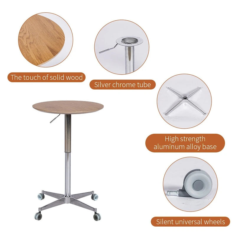 Adjustable Height Bar Table with 360° Swivel - Aluminum Base (24")